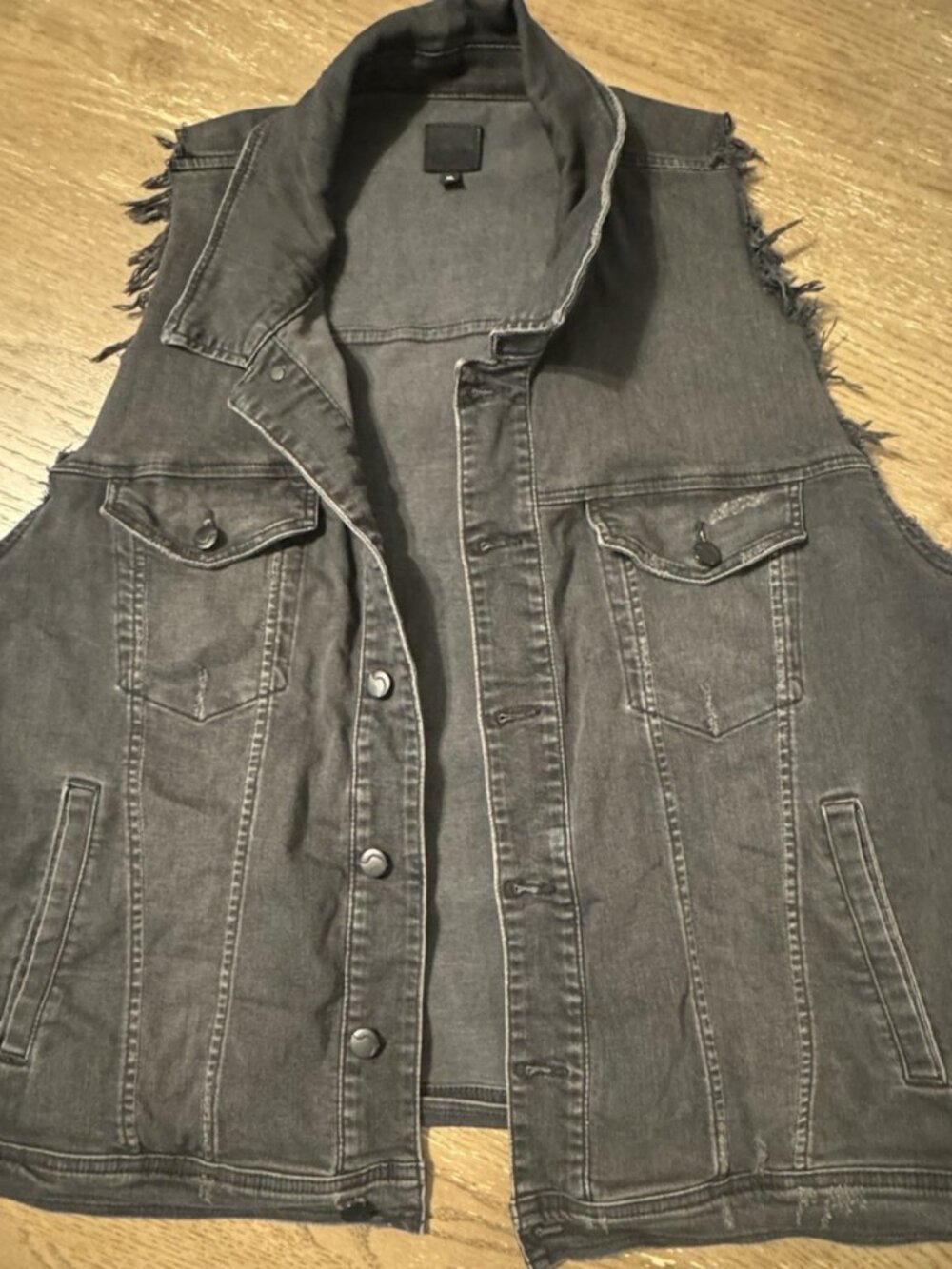 Joes Jeans Black XL Jean Vest Frayed Raw Hem Metal Band Rock Punk Goth Emo Moto